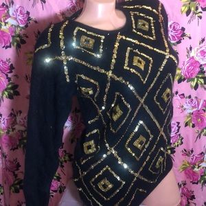 Karen Scott black gold diamond sequin sparkle silk